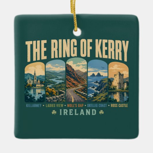 Ring of Kerry Ireland Landmarks Illustration Retro Keramikornament (Vorderseite)