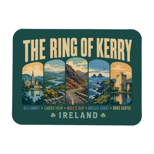 Ring of Kerry Ireland Landmarks Illustration Retro Magnet (Horizontal)
