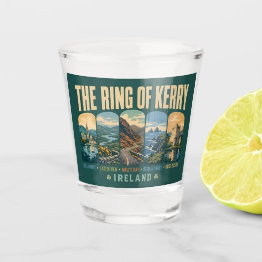 Ring of Kerry Ireland Landmarks Illustration Retro Schnapsglas (Vorderseite)