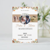 Ring Photo Floral Wedding Invitation Fall Garden Einladung (Stehend Vorderseite)