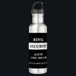 Ring Security Ring Bearer Agent  Edelstahlflasche<br><div class="desc">Make your ring bearer feel special with this custom name bottle. Bottle features agent style black and white design with text ring security and your wedding details . Click personalize to add your names or edit using design tool for further editing.</div>