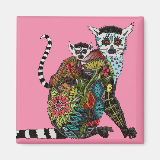 Ring Tegelter Lemur Liebe rosa Magnet (Vorne)