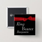 RING-TRÄGER roter Bogen-Hochzeits-individueller Button (Vorne & Hinten)