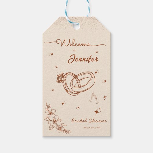 Ring- und Blumenhandzieher-Brautparty Geschenkanhänger (Vorderseite)