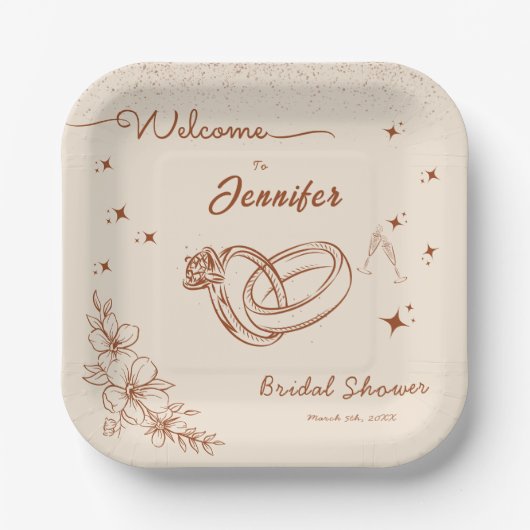 Ring- und Blumenhandzieher-Brautparty Pappteller (Vorderseite)