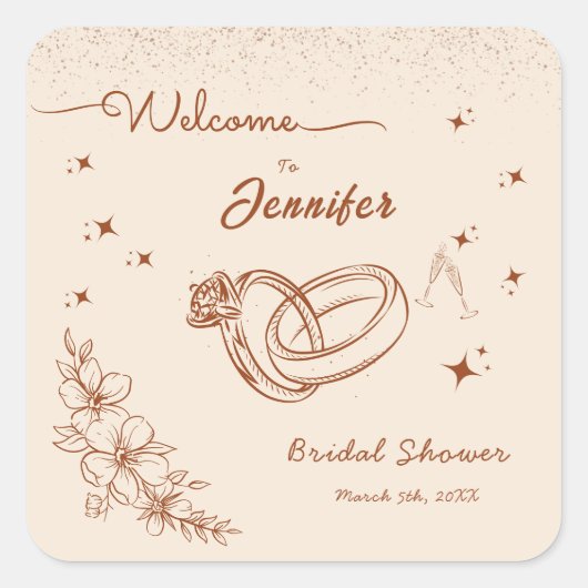 Ring- und Blumenhandzieher-Brautparty Quadratischer Aufkleber (Vorderseite)