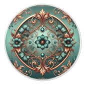 Ringe und Blume aus Kupfer und Türkis Keramikknauf (Vorderseite)