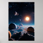 Ringed Worlds Above the Clouds – Cosmic Planetary Poster (Vorne)