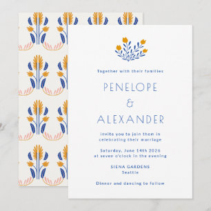 Ringelblume Gelb Blau Folk Blumen Modern Hochzeit Einladung