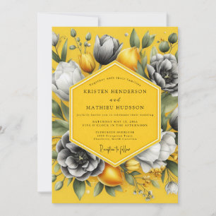 Ringelblume Graustufen-Zitrus-Hochzeit Einladung