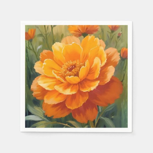 Ringelblume | Orange Wasserfarbe Floral Gemalt Serviette (Vorderseite)