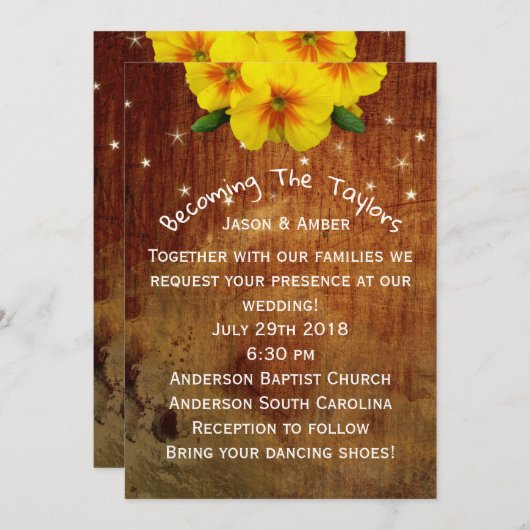 Ringelblumen auf Holz Einladung (Vorne/Hinten)