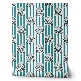 Ringelblumen-Blumenstreifenmuster in Teal Tapete