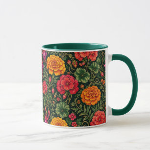 Ringelblumen, Geranien und Fuchsien Tasse