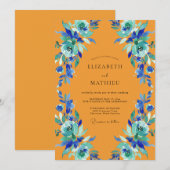 Ringelblumen-Hochzeit in Teal Einladung (Vorne/Hinten)