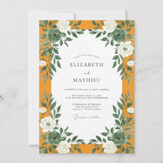 Ringelblumen-Hochzeit mit Eukalyptus Einladung (Vorderseite)