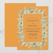 Ringelblumen-Hochzeit mit Teal-Blättern Einladung (Vorne/Hinten)