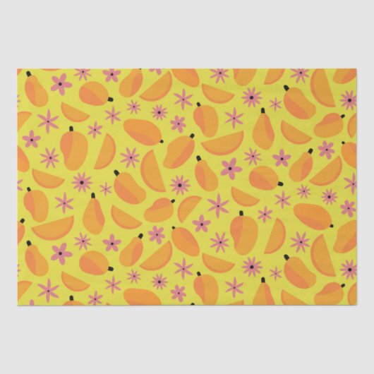 Ringelblumen-Mango-Frucht- und Blumenmuster Seidenpapier (Vorderseite)