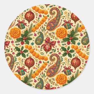 Ringelblumen-Paisley-Weihnachtsaufkleber Runder Aufkleber