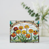 Ringelblumen-Stained-Glas-Garten Postkarte (Stehend Vorderseite)