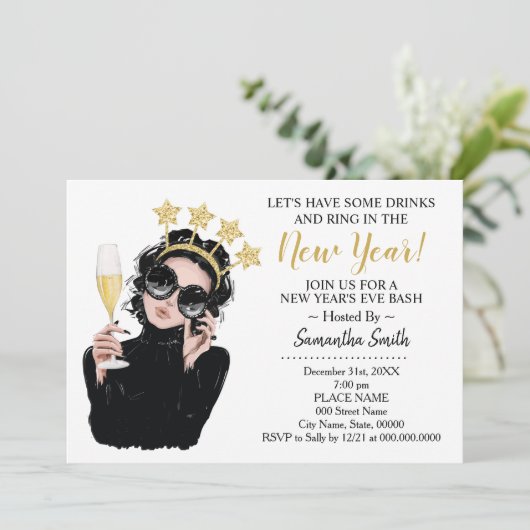 Ringen Sie in das neue Jahr und trinken Sie einen Einladung (Stehend Vorderseite)