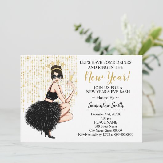 Ringen Sie in das neue Jahr und trinken Sie einen  Einladung (Stehend Vorderseite)