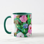Ringermug mit grünem Rand und Blumen Tasse (Links)