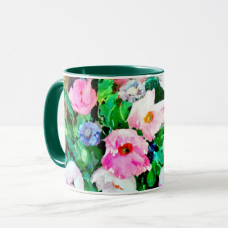 Ringermug mit grünem Rand und Blumen Tasse