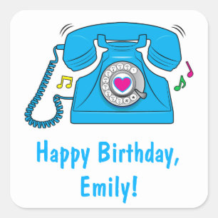 Ringing Retro-Telefon mit Herz Quadratischer Aufkleber