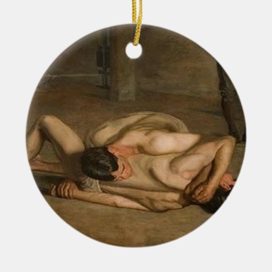 Ringkämpfer-Verzierung Keramikornament (Vorne)