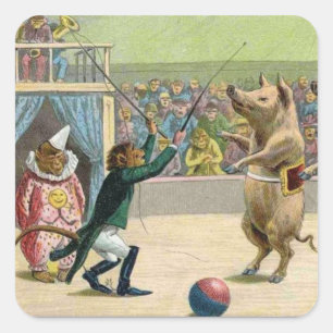 Ringmaster und Circus Quadratischer Aufkleber