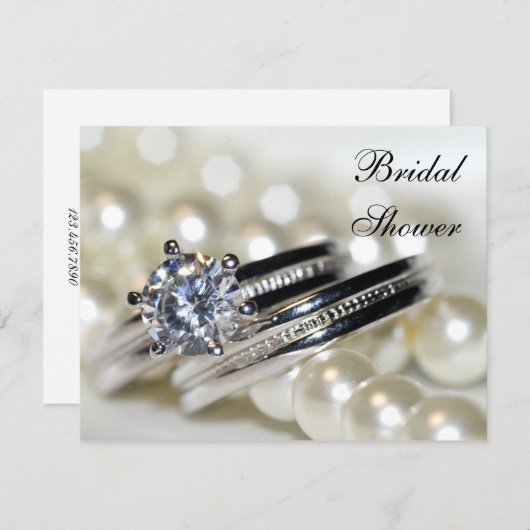 Rings and White Pearls Bridal Dusche Einladung (Vorne/Hinten)
