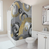 Rings Circles Modernes Abstraktes Gold Schwarz Gra Duschvorhang (Beispiel)