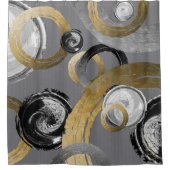 Rings Circles Modernes Abstraktes Gold Schwarz Gra Duschvorhang (Vorderseite)
