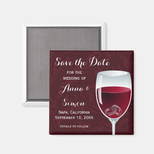 Rings in Weinglas Hochzeit retten das Datum Magnet (Vorderseite/Rückseite)