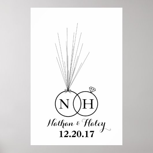 Rings Initial Balloon Thumbprint Wedding Guestbook Poster (Vorne)