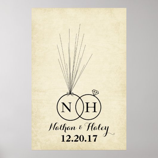 Rings Initial Balloon Thumbprint Wedding Guestbook Poster (Vorne)