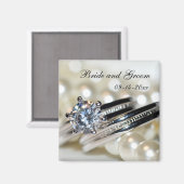 Rings und weiße Perlen Hochzeit speichern das Datu Magnet (Vorderseite/Rückseite)