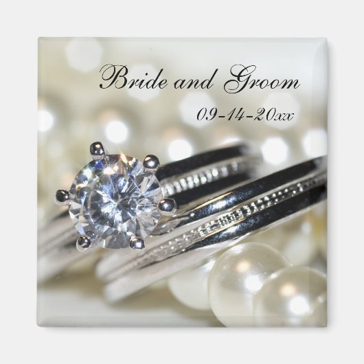 Rings und weiße Perlen Hochzeit speichern das Datu Magnet (Vorne)