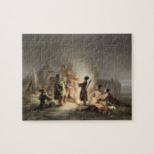 Ringsum das Lager-Feuer (Farbelitho) Puzzle