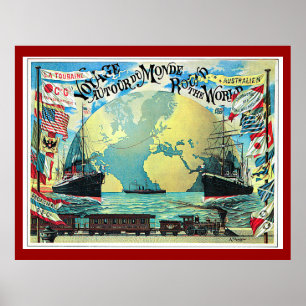 Ringsum die Weltreise 1890 Vintage Reise Poster