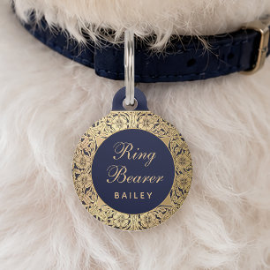 Ringträger Hochzeit Vintage Goldene Rosen Navy Bla Haustiermarke