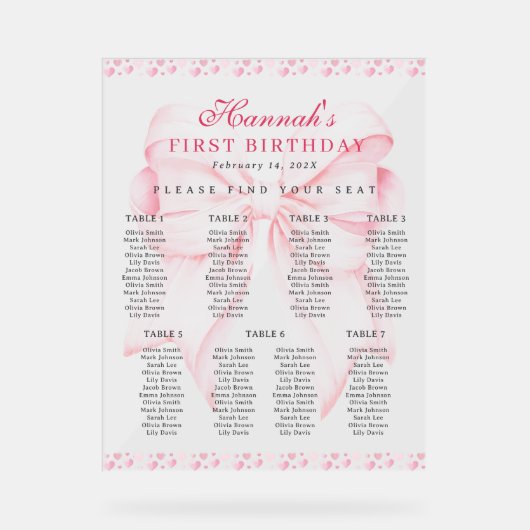 Rinkfarbener Bow Valentine Heart Seart Chart Acryl Acrylschild (Vorderseite)