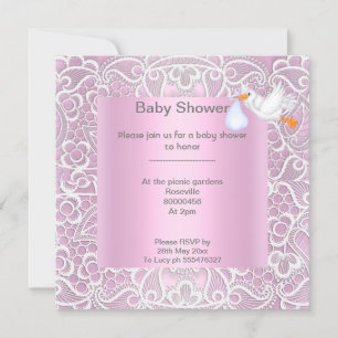 Rinkfarbener, eleganter Baby-Duschstorch Einladung