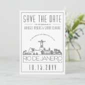 Rio Brazil Wedding Stylized Skyline Save the Date Einladung (Stehend Vorderseite)