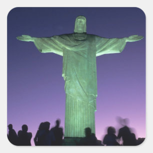 Rio de Janeiro, Brasilien. Christliche Statue Quadratischer Aufkleber
