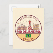 Rio de Janeiro Brasilien City Skyline Emblem Postkarte (Vorne/Hinten)