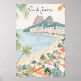 Rio de Janeiro Brasilien Gouache Illustration Trav Poster