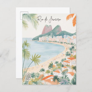 Rio de Janeiro Brasilien Gouache Illustration Trav Postkarte
