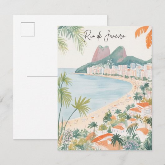Rio de Janeiro Brasilien Gouache Illustration Trav Postkarte (Vorne/Hinten)